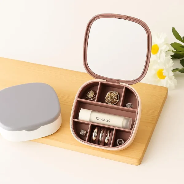 Portable Travel Jewelry Organizer Box with Mirror | Compact Jewelry Storage Case for Rings, Earrings,