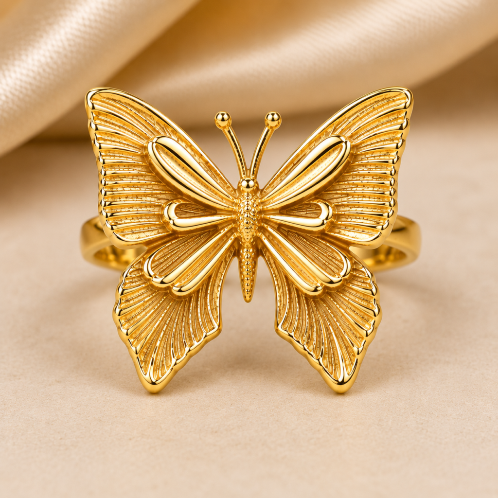 Anti Tarnish Gold Butterfly Adjustable Statement Ring for Women with Elegant Butterfly Design
