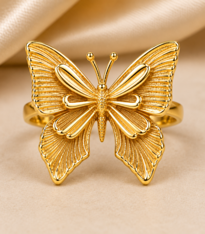 Anti Tarnish Gold Butterfly Adjustable Statement Ring for Women with Elegant Butterfly Design