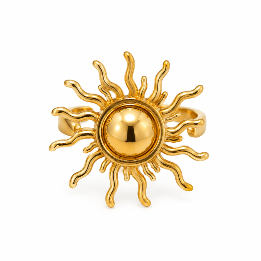 Anti Tarnish Gold Sun Statement Ring for Women with Adjustable Vintage Sunburst Design
