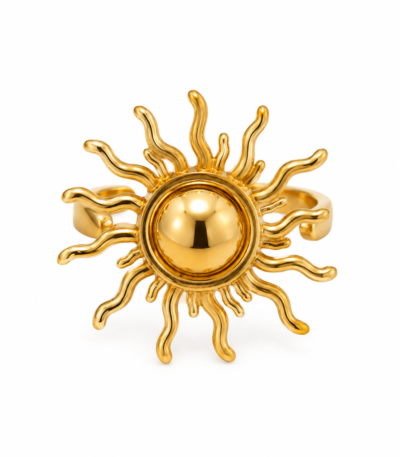 Anti Tarnish Gold Sun Statement Ring for Women with Adjustable Vintage Sunburst Design