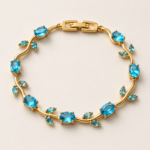 ZEYBLING Anti Tarnish Gold Plated Tulip Bracelet with Blue Crystal Stones for Women