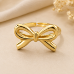 Anti Tarnish Gold Bow Adjustable Ring for Women – Minimalist Open Fashion Ring