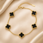 Anti Tarnish Gold Plated Black Clover Bracelet for Women with Elegant Lucky Charm Design