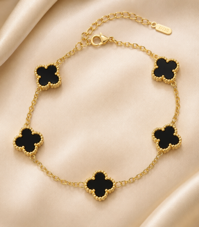Anti Tarnish Gold Plated Black Clover Bracelet for Women with Elegant Lucky Charm Design