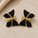 Anti Tarnish Black Butterfly Gold Plated Statement Earrings for Women