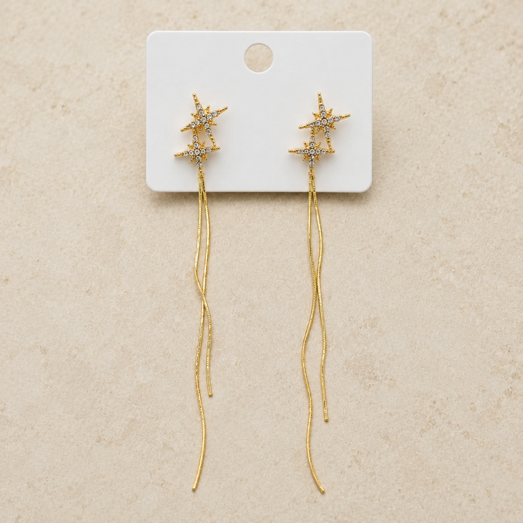 ZEYBLING Anti Tarnish Gold Star Tassel Drop Earrings for Women