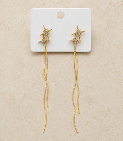 ZEYBLING Anti Tarnish Gold Star Tassel Drop Earrings for Women