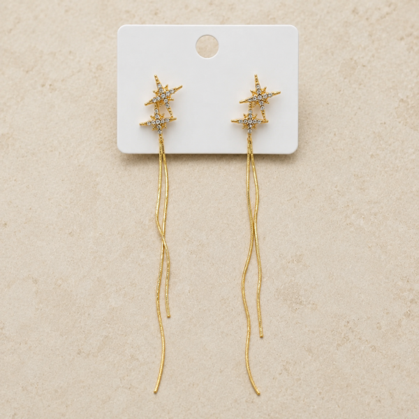 ZEYBLING Anti Tarnish Gold Star Tassel Drop Earrings for Women