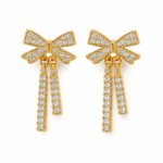 ZEYBLING Anti Tarnish Gold Plated Crystal Bow Tassel Earrings for Women